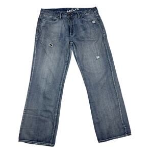 HELIX Loose Straight Baggy Men 36X32 Light Wash Jeans Y2K Distressed Embroidered